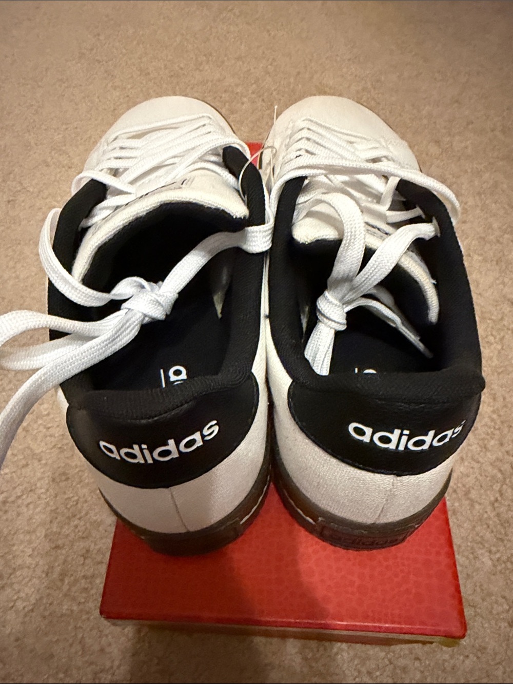 adidas Kids White and Black Low-Top Sneakers with Logo Heel